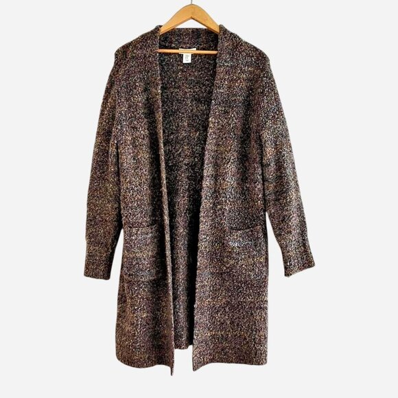 William Rast Bouclé Knit Open Front Cardigan Sweater Coatigan Brown l Medium - Picture 1 of 7